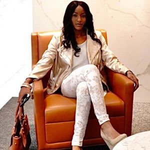 NEW CREAM TAN FLORAL PRINT FORMAL PANTS